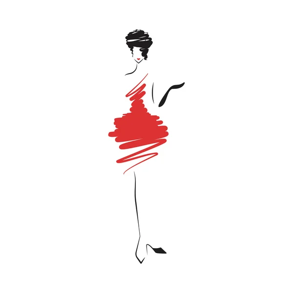 Kobieta w czerwonej suknia balowa — Wektor stockowy
