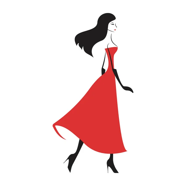 Femme dans la robe de bal rouge — Image vectorielle