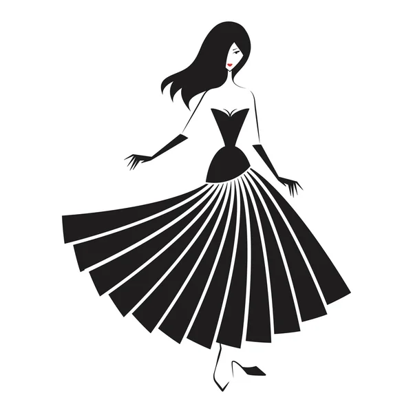Mulher no vestido de baile silhueta — Vetor de Stock