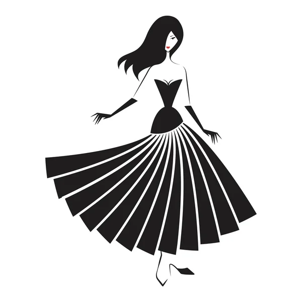 Mujer en la silueta del vestido de bola — Vector de stock