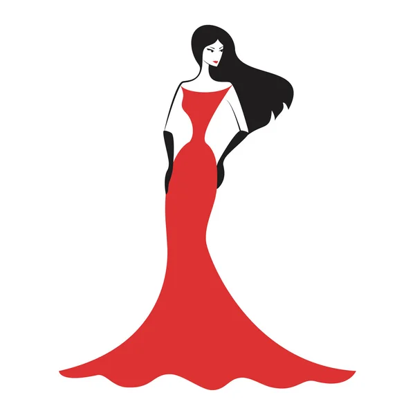Mujer en el vestido de bola rojo — Archivo Imágenes Vectoriales