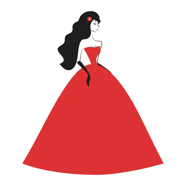 Woman in the ball gown red — Stock Vector