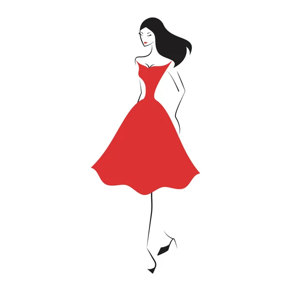 Γυναίκα με το κόκκινο φόρεμα μπάλα — Διανυσματικό Αρχείο