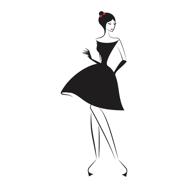Mujer en el pequeño vestido negro — Archivo Imágenes Vectoriales