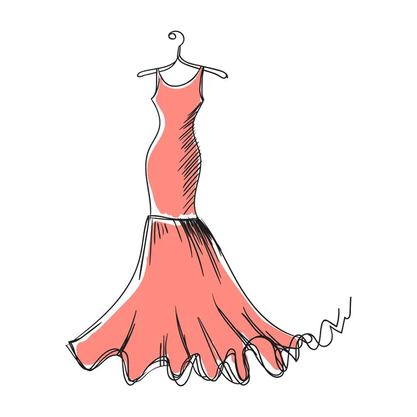 Ballkleid Hand Zeichnung auf einem Kleiderbügel — Stockvektor