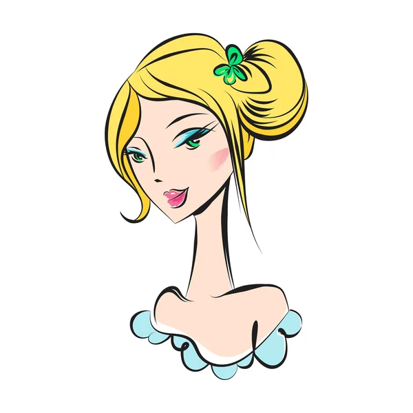 Cabeza glamorosa chica de dibujos animados — Vector de stock