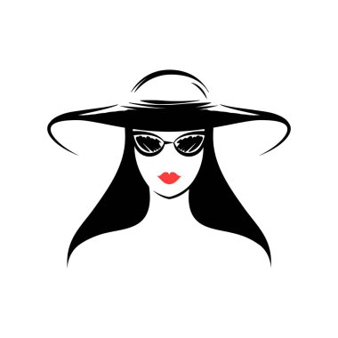 Şapkalı ve güneş gözlüklü bir kadın. Önüne bak. İzole vektör illüstrasyonu