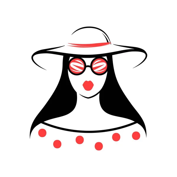 帽子の女性とサングラス 正面を見る 分離ベクトル図 — ストックベクタ