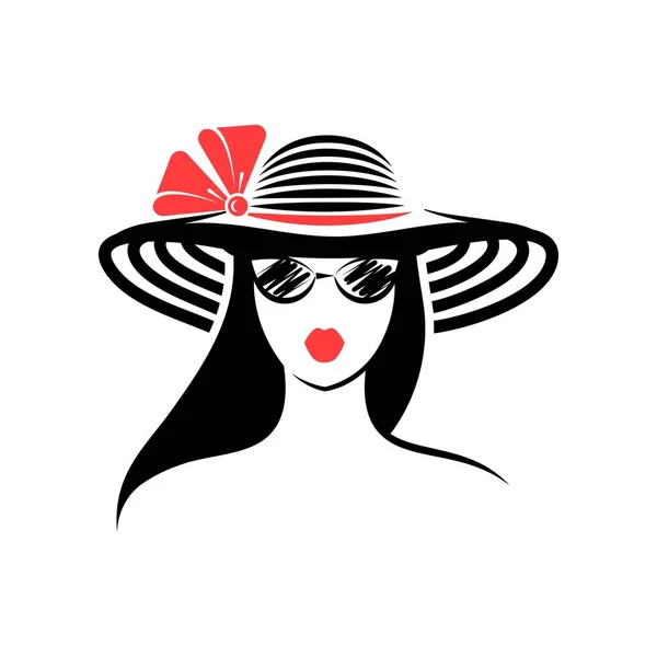 Femme Chapeau Lunettes Soleil Vue Devant Illustration Vectorielle Isolée — Image vectorielle
