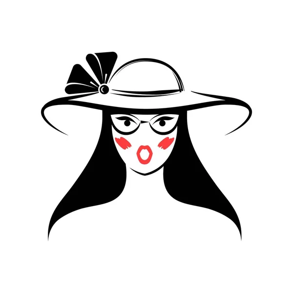 Femme Chapeau Vue Devant Illustration Vectorielle Isolée — Image vectorielle