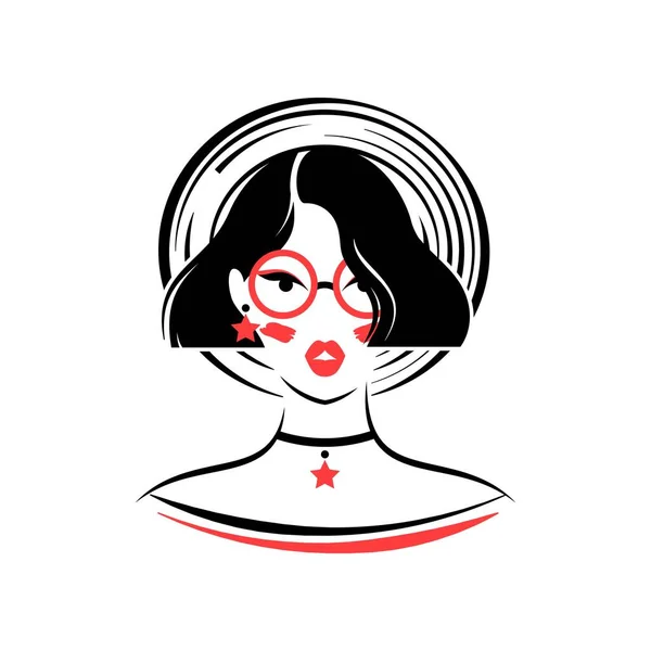 Femme Dans Chapeau Dans Des Lunettes Vue Devant Illustration Vectorielle — Image vectorielle