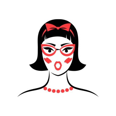 Gözlüklü kadın. Önüne bak. İzole vektör illüstrasyonu