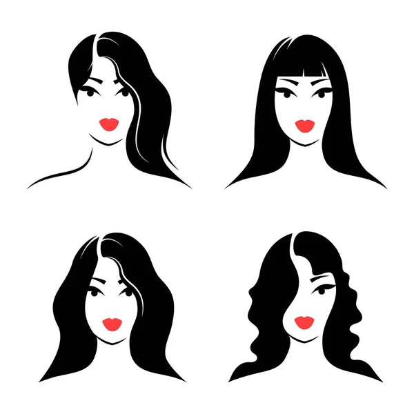 Manojo Mujeres Avatares Con Pelo Largo Conjunto Retratos Femeninos Mujeres — Vector de stock