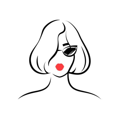 Gözlüklü kadın. Önüne bak. İzole vektör illüstrasyonu