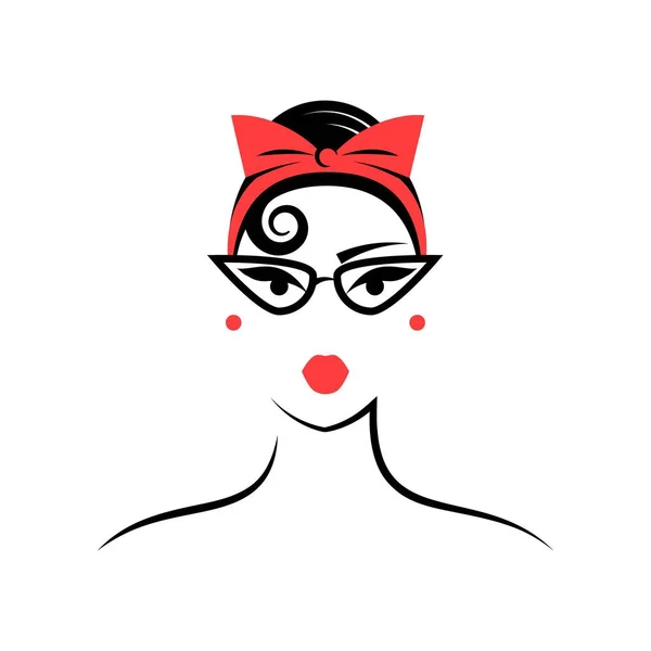 眼鏡をかけてピンアップスタイルで女性 正面を見る 分離ベクトル図 — ストックベクタ