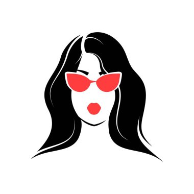 Uzun saçlı gözlüklü bir kadın. Önüne bak. İzole vektör illüstrasyonu