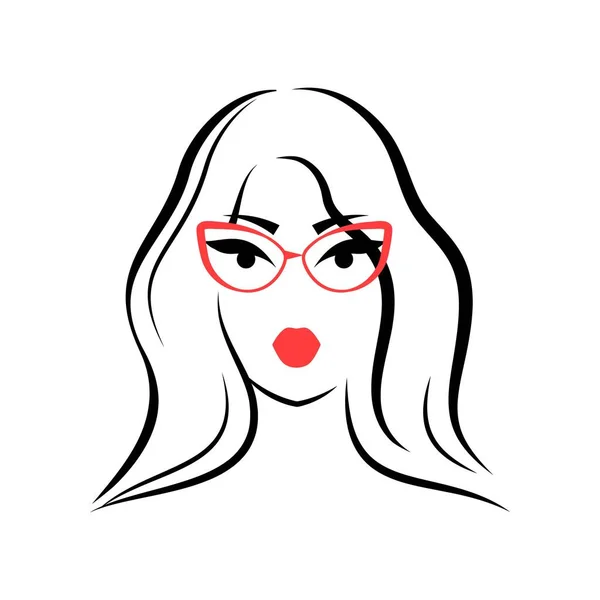 Mujer Con Gafas Pelo Largo Vista Frontal Ilustración Vectorial Aislada — Vector de stock