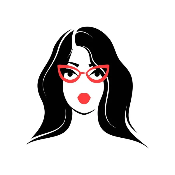Mujer Con Gafas Pelo Largo Vista Frontal Ilustración Vectorial Aislada — Vector de stock