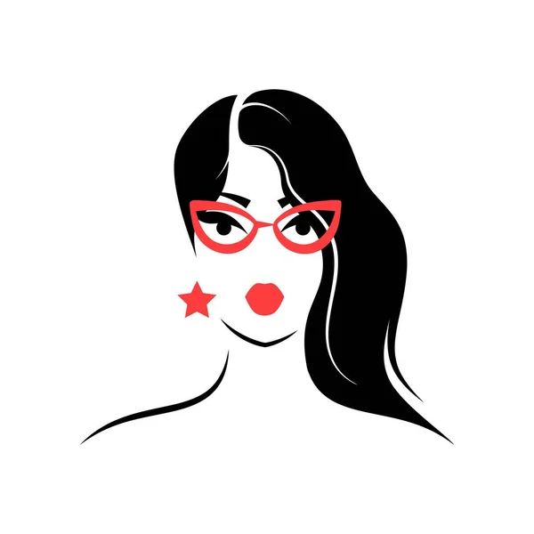 Femme Portant Des Lunettes Aux Cheveux Longs Vue Devant Illustration — Image vectorielle