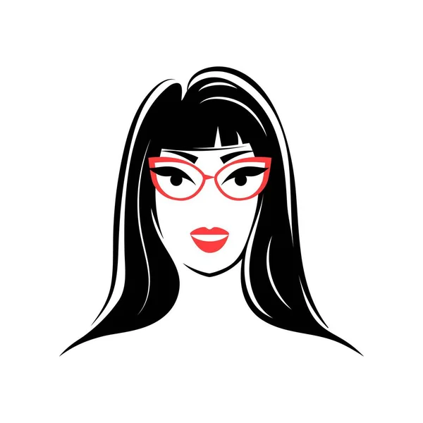 Femme Portant Des Lunettes Aux Cheveux Longs Vue Devant Illustration — Image vectorielle