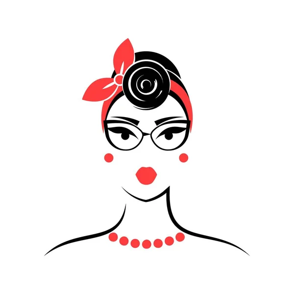 眼鏡をかけてピンアップスタイルで女性 正面を見る 分離ベクトル図 — ストックベクタ
