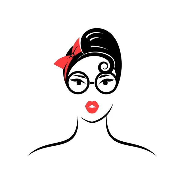 Wanita Dengan Kacamata Bergaya Pin Lihat Depan Ilustrasi Vektor Terisolasi - Stok Vektor