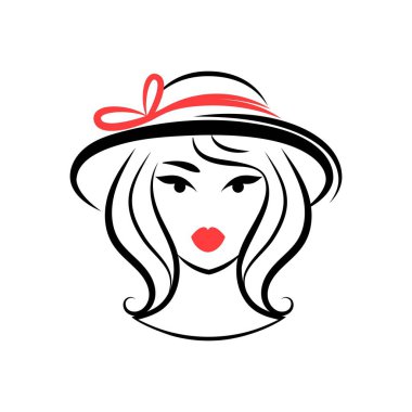 Şapkalı kadın. Avatar. Önüne bak. İzole vektör illüstrasyonu