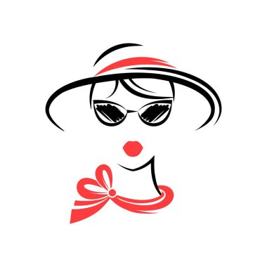 Şapkalı ve gözlüklü bir kadın. Avatar. Önüne bak. İzole vektör illüstrasyonu