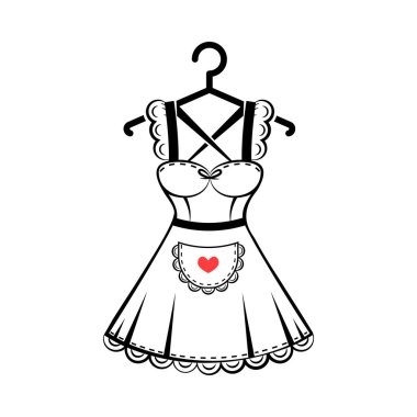 Askıda dantelli cebi olan kadın önlüğü. Önüne bak. İzole vektör illüstrasyonu