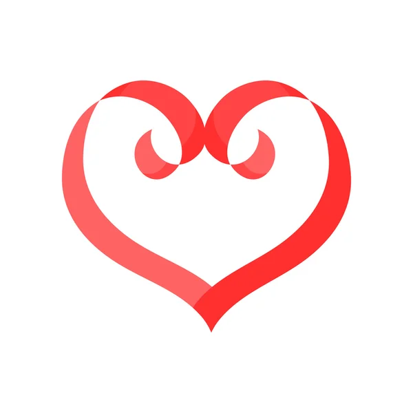Rött band hjärta över vita — Stock vektor