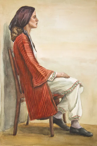 Портрет женщины в греческом костюме . — стоковое фото