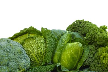 Fresh green organic market vegetables on white background