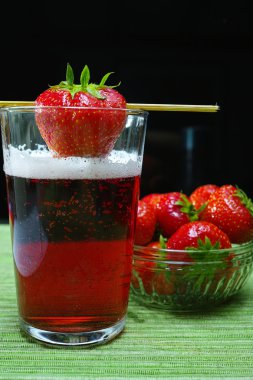 Fresh strawberry drink, radler fruit beer with white foam head clipart