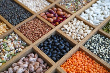 Muhtelif mercimek, fasulye, bezelye, tahıl, kabuğu çıkarılmış tane, soyb koleksiyonu