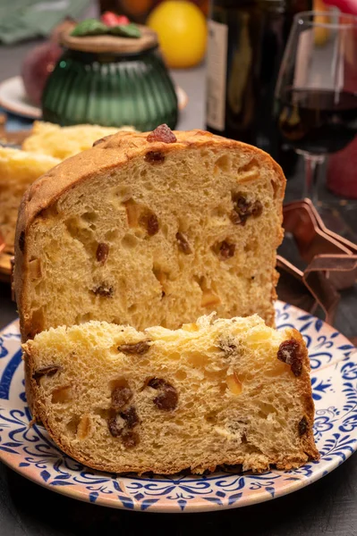 Comida Natal Bolo Panettone Italiano Fresco Feito Massa Levedura Com — Fotografia de Stock