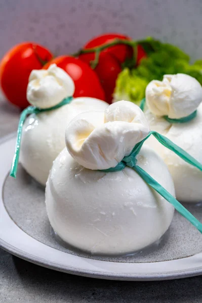 Kolekcja Serów Świeży Ser Włoski Miękki Puglia Białe Kulki Burrata — Zdjęcie stockowe