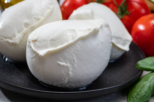 Queijo Italiano Macio Feito Mão Fresco Campânia Bolas Brancas Queijo — Fotografia de Stock