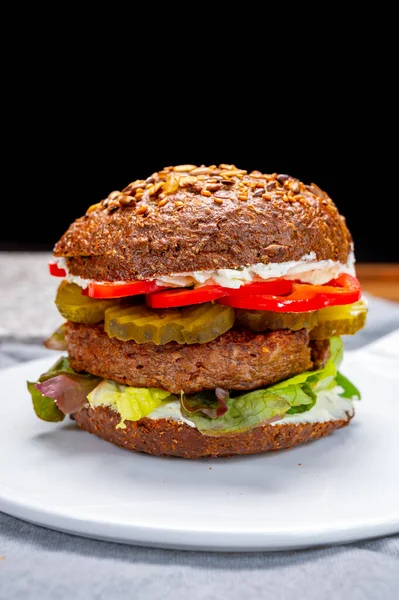 Vegan Hamburgers Grilled Healthy Plant Based Meat Free Burgers Fresh — Stock Photo, Image