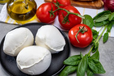 Campania 'dan taze el yapımı yumuşak İtalyan peyniri, inek sütünden yapılmış beyaz bufalo peyniri.