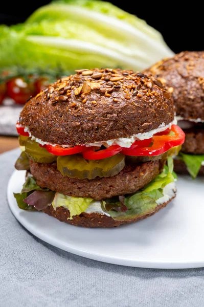 Vegan Hamburgers Grilled Healthy Plant Based Meat Free Burgers Fresh — Stock Photo, Image