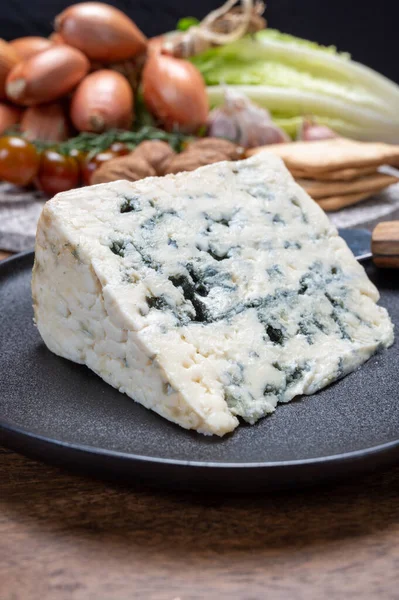 Kolekcja Serów French Blue Cheese Roquefort Grotten Roquefort Sur Soulzon — Zdjęcie stockowe