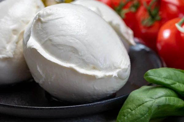 Queijo Italiano Macio Feito Mão Fresco Campânia Bolas Brancas Queijo — Fotografia de Stock