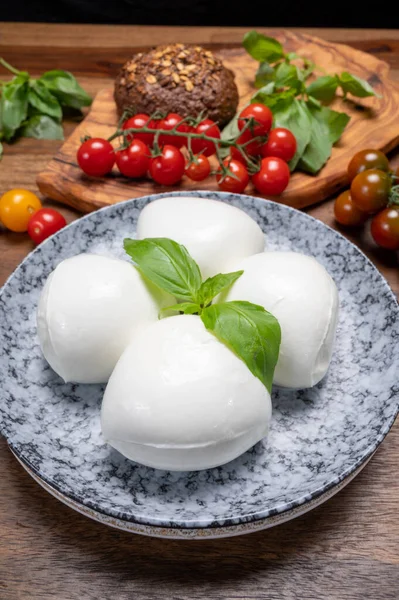 Käse Kollektion Weiße Bällchen Mit Italienischem Weichkäse Mozzarella Serviert Mit — Stockfoto