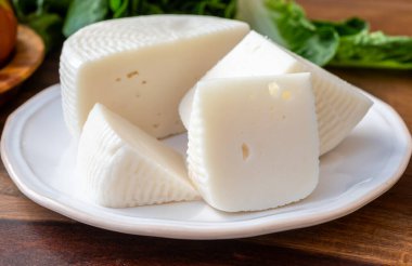 Peynir koleksiyonu, beyaz İtalyan koyun peyniri pecorino primo. Sicilya adasından. Yakın mesafede.