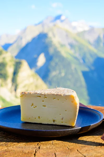 Συλλογή Τυριών Γαλλική Tomme Savoie Tome Des Bauges Τυρί Σερβίρεται — Φωτογραφία Αρχείου