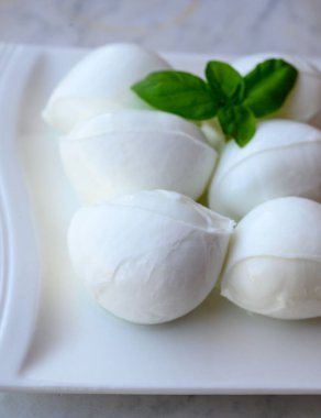 İtalyan bufalosundan yapılmış taze İtalyan peynirli mozzarella bufalosu fesleğenli makarna filata metodu.