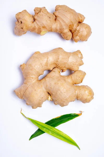 新鲜的有机生姜根茎 用于传统药物和调味食品 从白色分离出来 — 图库照片