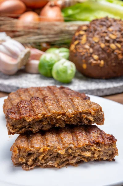 Grillade Friska Växtbaserade Köttfria Vega Hamburgare Närbild — Stockfoto