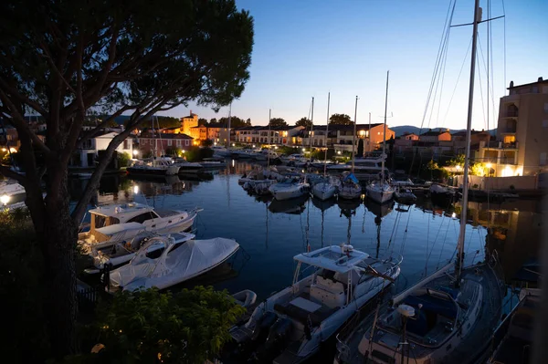 Travel Summer Vacation Destination View Houses Roofs Canals Boats Port — Stock Photo, Image