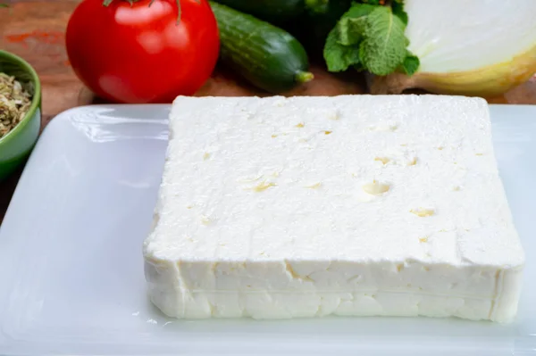 Cheese Collection White Greek Salty Feta Cheese Ready Eat Close — Stock Photo, Image